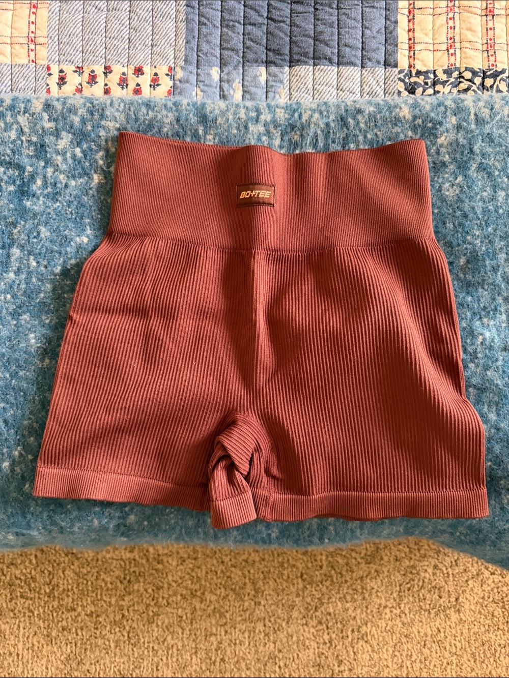 BO+TEE Women's Ribbed Athletic Shorts in Rust